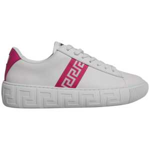 Versace White Pink Greca Print Platform Low Top Sneakers Shoes