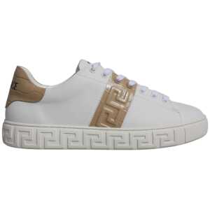 Versace White Brown Greca Print TPU Low Top Men Sneakers Shoes