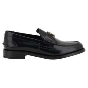 Prada Black Leather Logo Loafers