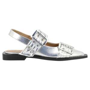 Ganni Buckle Metallic Ballerinas
