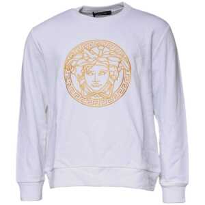 Versace White Medusa Embroidery Crew Neck Pullover Sweater