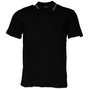 Versace Black Viscose Collared Polo Short Sleeves T-shirt