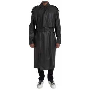 Bottega Veneta Black Leather Men Waterproof Trenchcoat Jacket