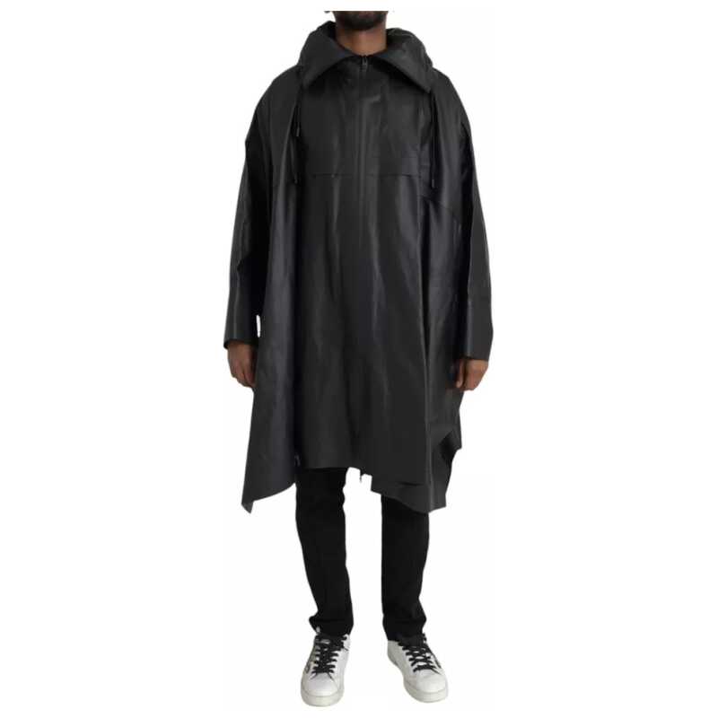 Bottega Veneta Black Leather Hooded Men Trenchcoat Jacket, theFeinheit