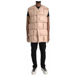 Bottega Veneta Beige Quilted Sleeveless Calf Leather Jacket