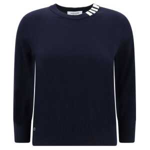 Thom Browne White bands crew neck Sweater