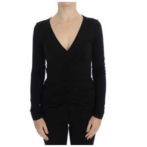 Versace Jeans Elegant V-Neck Black Viscose Blend Sweater