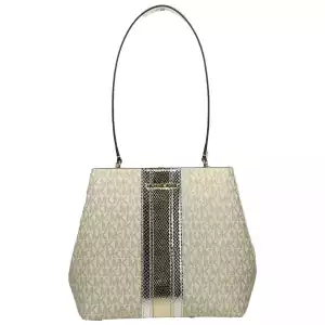 Michael Kors Medium Pratt Bucket Shoulder Bag Purse Pale Gold/Cream
