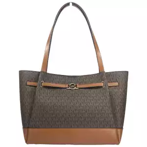 Michael Kors Reed Large Belted Tote Shoulder Bag Purse Brown