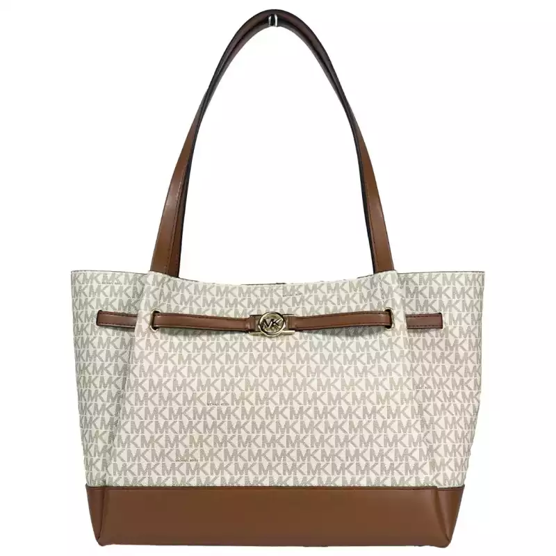 Michael Kors Reed Large Belted Tote Shoulder Bag Purse Vanilla, theFeinheit