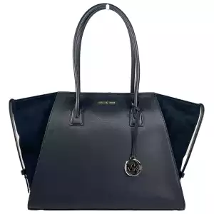 Michael Kors Avril XL Suede Leather Top Zip Satchel Bag Black