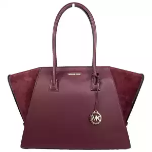 Michael Kors Avril XL Suede Leather Top Zip Satchel Bag Oxblood Red