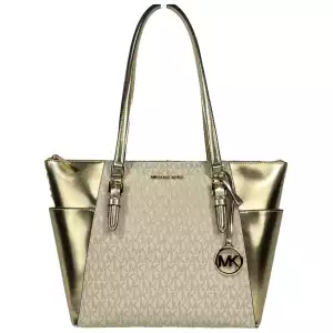 Michael Kors Charlotte Large Leather Top Zip Tote Bag Purse Gold