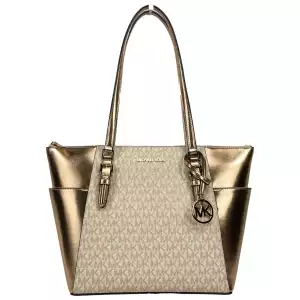 Michael Kors Charlotte Large Leather Top Zip Tote Bag Purse Rose Gold