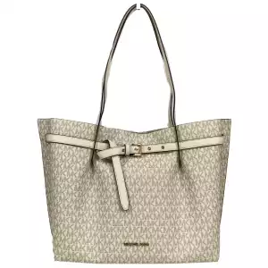 Michael Kors Emilia Large Signature PVC Tote Bag Purse Light Cream
