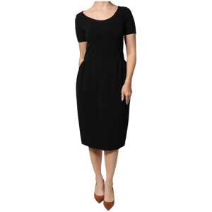 Emporio Armani Black Viscose Short Sleeves Sheath Midi Dress