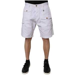 Dsquared² White Cargo Denim Mid Waist Casual Bermuda Shorts