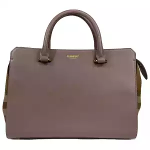 Burberry Small Banwell Leather Tote Bag Purse Grey Mink