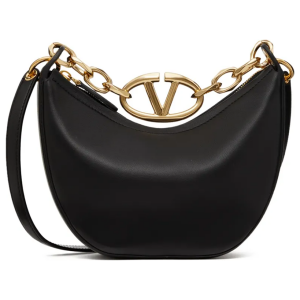 Valentino Garavani Black Leather Mini Hobo Vlogo Shoulder Bag