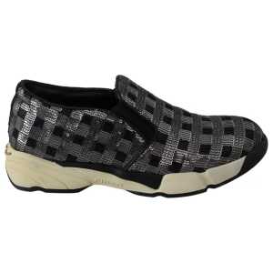 PINKO Silver Black Slip-on Sequence Design Sneakers Shoes