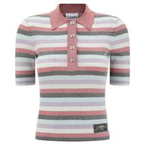 Ganni Striped Polo Top