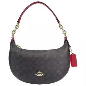 COACH Payton Signature PVC Leather Shoulder Bag Brown Red