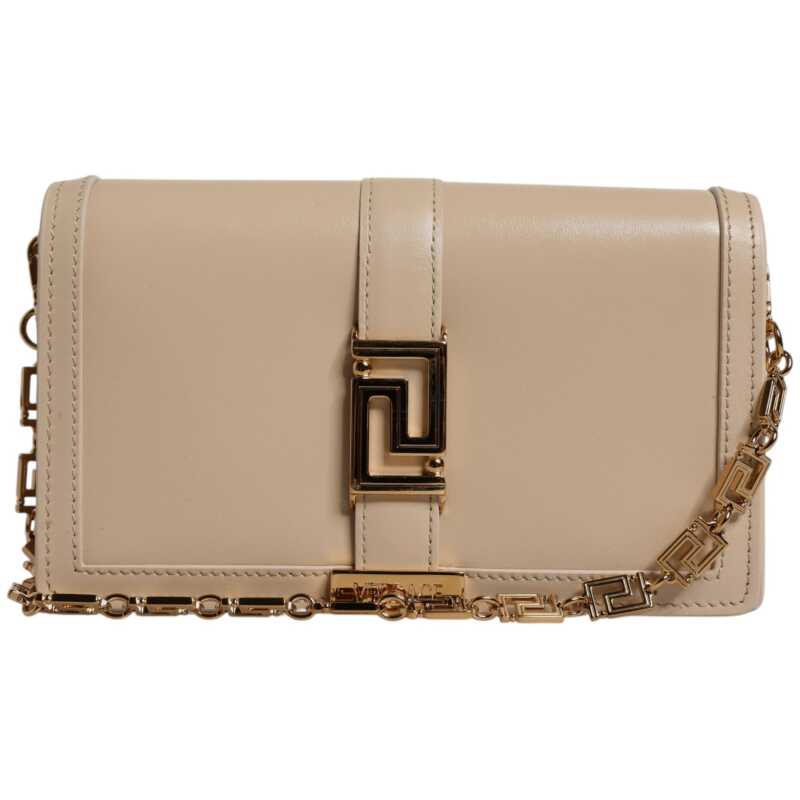 Versace Beige Gold Chain Calf Leather Wallet Crossbody Bag, theFeinheit