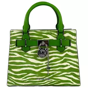 Michael Kors Hamilton Small Leather Zebra Print Satchel Crossbody Jungle Green