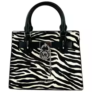 Michael Kors Hamilton Small Leather Zebra Print Satchel Crossbody Black/White