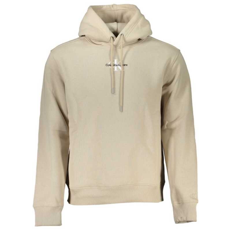 Calvin Klein Beige Fleece Hooded Sweatshirt with Logo Embroidery, theFeinheit