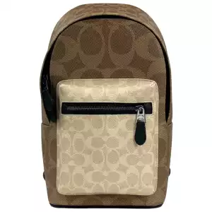 COACH West Color Block Leather Sling Pack Backpack Bag Sand