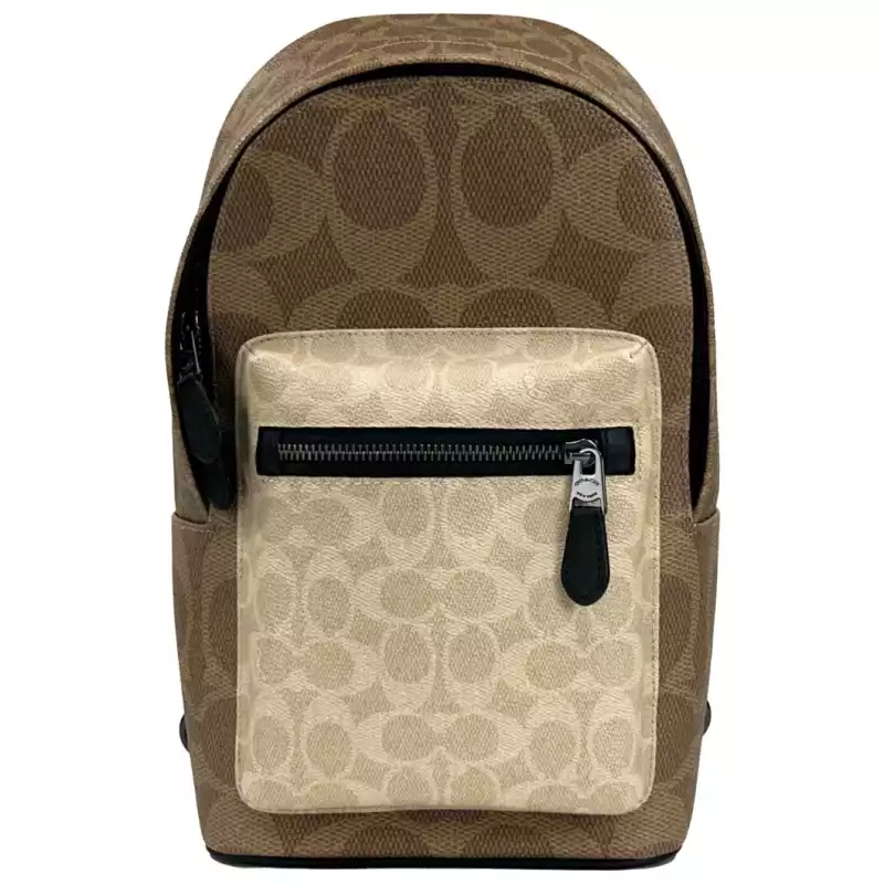 COACH West Color Block Leather Sling Pack Backpack Bag Sand, theFeinheit