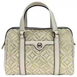 Michael Kors Travel Small Pebbled Leather Duffle Crossbody Handbag Pale Gold Multi