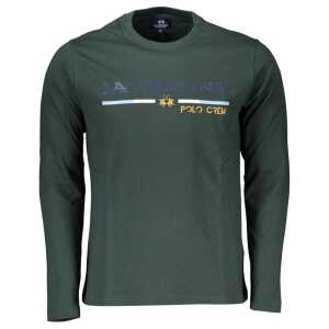 La Martina Elegant Green Embroidered Crew Neck Cotton Tee