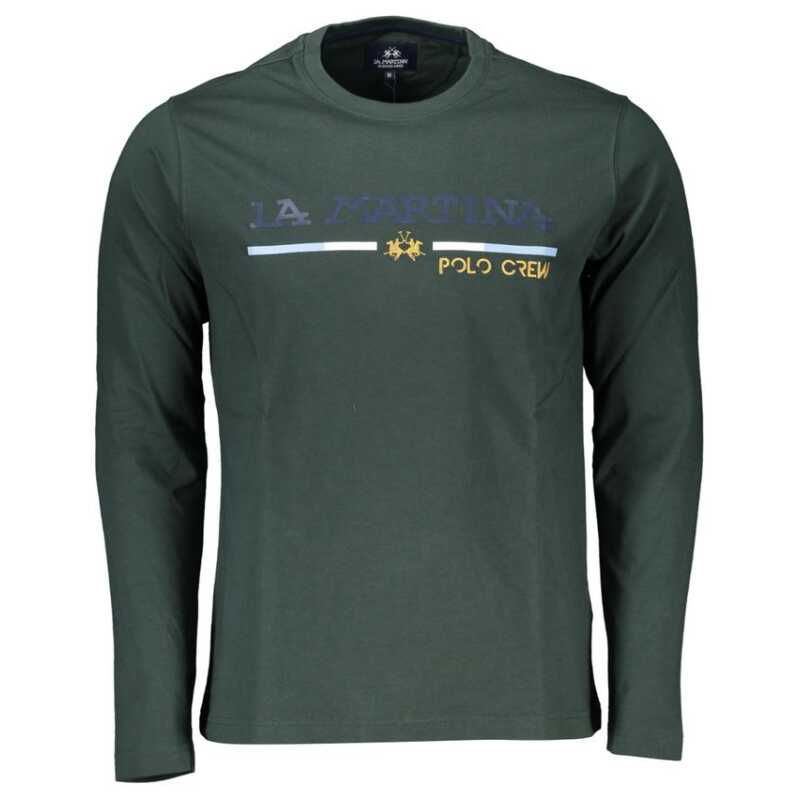 La Martina Elegant Green Embroidered Crew Neck Cotton Tee, theFeinheit