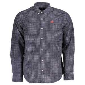 La Martina Blue Button-Down Cotton Shirt with Embroidery