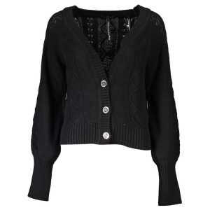 Guess Jeans Elegant Long Sleeve Black Cardigan with Contrast Details