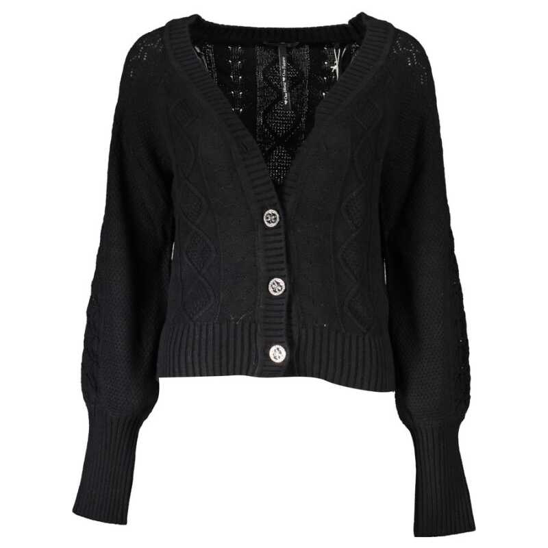 Guess Jeans Elegant Long Sleeve Black Cardigan with Contrast Details, theFeinheit