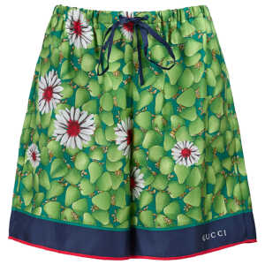 Gucci Green Flower Printed Silk Shorts