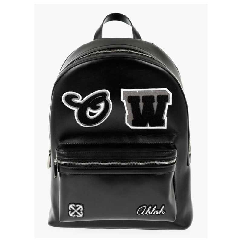 Off-White Leather ROUND VARSITY Backpack with Patches, theFeinheit
