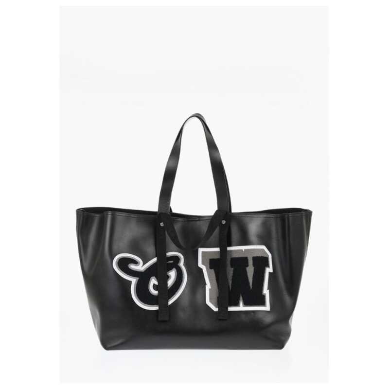 Off-White Leather DAY OFF VARSITY Weekend Bag with Contrasting Patches, theFeinheit