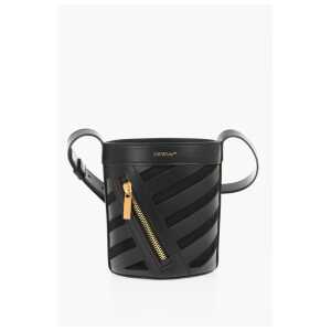 Off-White Leather CUT-OUT DIAG Bucket Bag with Drawstring