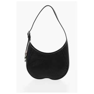 Burberry Textured Leather CHESS BAGUETTE Shoulder Bag with Silver-Ton