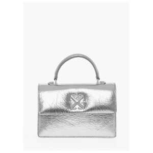 Off-White Metallic Leather Handbag with Removable Shoulder Strap