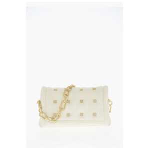 Off-White Leather Shoulder Bag with Iconic Motif in Golden Metal