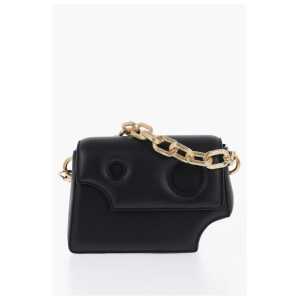 Off-White Leather Crossbody Bag with Cut-Out Details and Golden Chain