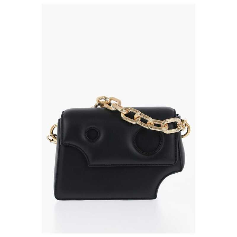 Off-White Leather Crossbody Bag with Cut-Out Details and Golden Chain, theFeinheit