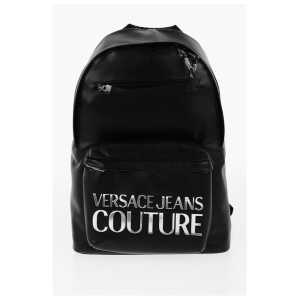 Versace JEANS COUTURE Textured Faux Leather Backpack with Silver-Ton