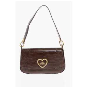 Moschino LOVE Crocodile Effect Faux Leather Shoulder Bag with Golden