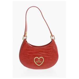 Moschino LOVE Crocodile Effect Faux Leather Hobo Bag with Golden Hear